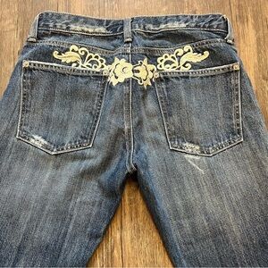 Ananame Bootcut Distressed Straight Legs Embroidered Back Mid Wash Blue Jeans 28